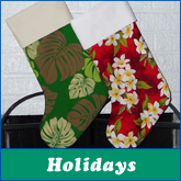Mele kalikimaka with aloha-themed holiday stockings.